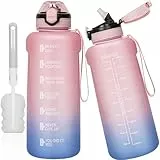 DEARRAY Tritan Trinkflasche 2l mit Strohhalm & Zeitmarkierung, 2 liter BPA-frei Große Wasserflasche mit Uhrzeit Motivierende Sportflasche für Fitness & Gym