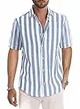 Meilicloth Gestreiftes Sommerhemd Herren Kurzarm Freizeithemd Sommer Casual Regular Fit Himmelblau Weiß XL