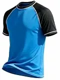 YuKaiChen Herren Funktionsshirt Kurzarm Sportshirt UPF 50+ UV-Schutz Schnell Trocknend Atmungsaktiv Sommer Outdoor T-Shirt für Laufen Fitness Schwimmen Alltag 2XL Blau Schwarz