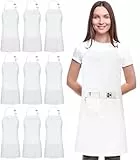 Utopia Kitchen Verstellbare Latzschürze (10er-Pack) Chef Kochen Küche Männer Frauen Kellnerin Server Arbeitsschürzen mit Taschen, weiß, 10 Stück