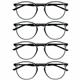 OPULIZE Met Lesebrille 4er Pack Schlank Runder Rahmen Federscharniere Kratzfest Transparent Grau Schwarze Bügel Herren Damen RRRR60-7 +2.00