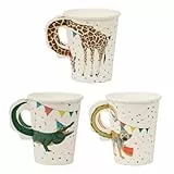 Talking Tables 8er Pack Safari Tier Papierbecher | Umweltfreundlich, 250ml, 9oz, Giraffe, Krokodil, Affe, Dschungel Party, Kindergeburtstag, Weiß