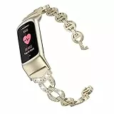Wearlizer Armband Kompatibel mit Fitbit Charge 6/Charge 5 Damen, Metall Ersatzarmband, Verstellbare Premium mit Bling Dressy Cute Uhrenarmbänd Ersatzarmband für Charge 6/Charge 5, Weiches Gold