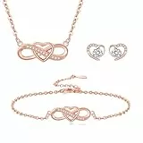 LYL.Adorer Damen Schmuckset aus Roségold – Unendlichkeitsherz Halskette, Armband & Ohrstecker Set,925 Sterling Silber Schmucksets für Frauen, Geschenkidee für Valentinstag mit Geschenkbox