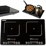 Arebos Doppel-Induktionskochplatte 3500W | 2 Kochzonen mit Touch-Display & Timer | Induktionskochfeld tragbar für Camping, Outdoor & Küche | Überhitzungsschutz | Energieeffizient