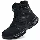 PAQOZKC Sicherheitsstiefel Herren Damen Winter Arbeitsschuhe Hoch Leicht Sicherheitsschuhe Luftkissen Dämpfung Stahlkappenschuhe Warm Gefütterte C21JR/Schwarz 42