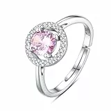 INFUSEU Geburtsstein Ring, 925 Sterling Silber Geburtsstein Rosa Turmalin Ringe für Damen Februar Personalisierbar Verstellbar Offene Bänder Zirkonia Ringe Geschenke für Frauen Mädchen