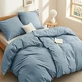 BEDSURE Bettwäsche 135x200 Baumwolle 4teilig - Bettwäsche-Sets Graublau Bettbezug 2er Set mit 2 Kissenbezüge 80x80 cm, Oeko-TEX Bedding Blau mit Reißverschluss
