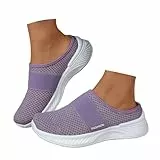 Damen-Hausschuhe, Orthopädische Schuhe Damen Luftkissen Hausschuhe Hinten Offen Diabetiker Wanderschuhe Mesh Atmungsaktiv Sandals Air Cushion Slip On Walking Shoes Outdoor-Walkingschuhe, Lila, 36/EU