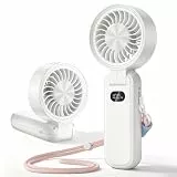 Handventilator, Mini Ventilator USB Wiederaufladbar mit 3600mAh Akku und LED-Display, Bürstenloser Motor, 4 Geschwindigkeiten, Leise und Faltbar, Taschenventilator für Büro, Outdoor und Reisen - Weiß