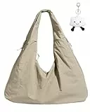 Micmores Handtasche Damen Nylon Umhängetasche Stylische Hobo Tote Bag Groß Shopper Tasche Praktische Schultertasche für Schule, Arbeit, Reisen, Einkauf (Khaki)