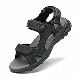 FLARUT Herren Sandalen Sommer Wanderschuhe Trekkingsandalen Outdoor Sport Leder Strand Wandersandale Offene Zehe Wandern Sandalen Lässige Sportsandalen(Schwarz B,44)