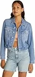Calvin Klein Damen Jeansjacke Cropped 90'S Denim Trucker mit Brusttaschen, Blau (Denim Light), L