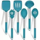 Küchenhelfer Set, HaWare 6 Stück Silikon Küchenutensilien Kochlöffel Set mit Edelstahlgriff, Antihaft Hitzebeständiger Kochutensilien Kochbesteck Set, Leicht zu Reinigen & Spülmaschinenfest - Blau