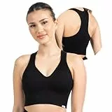 SMILODOX Sport BH Damen Amaze Pro - Blickdicht rutschfest Sport Bra - Seamless Gerippter Stoff Crop Top - Atmungsaktive Yoga Tank Top für Fitness & Gym, Größe:M, Color:Schwarz