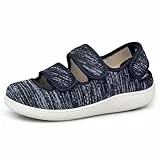 Hsyooes Hausschuhe Damen Klettverschlus Sandalen Herren Verstellbare Extra Weit Geschlossene Walkingschuhe Senioren Atmungsaktive Freizeitschuhe Rutschfest Blau EU40