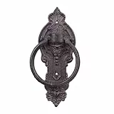 Relaxdays Türklopfer antik, Anschlagring für Haustür, Landhausstil, Gusseisen, H x B x T: 25,5 x 10,5 x 2,5 cm, braun