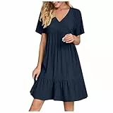 KOG Sommerkleider Sommerkleid Damen Elegante Sommerkleider Einfarbige Leicht Kleidung Sale Shirtkleid Leichte Teenager Hemdkleid Boho-Kleid Baumwolle Hochzeitsgast Kleid Gutscheine Marine XXL