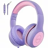 EarFun Kinder Kopfhörer, Kopfhörer Kinder mit Kabel, 85/94dB Lautstärkenbegrenzer, HiFi Klang, faltbar, verstellbar, Mic, Audio-Sharing, Over-Ear Kinderkopfhörer für Schule/Tablet/Reisen, Lila-Rosa