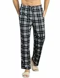 Ekouaer Schlafanzughose Herren Lang Schlafhose für Herren Pyjamahose Männer Karierte Hose mit Taschen Nachtwäsche Hose Freizeithose Haushose Loungewear,Schwarz Kariert,3XL