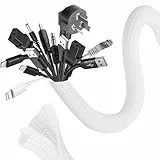 Romon 3m Kabelschlauch, 25mm-32mm Zuschneidbar Kabelkanal Selbstschließend, Flexibler Gewebter Kabelmantel, Spiralschlauch für TV PC Heimkino Automobilkabel, Kabelmanagement Bissfest für Hund- Weiß