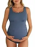 Summer Mae Gerippter Schwangerschafts-Badeanzug, einteilig, gewellter Ausschnitt, quadratischer Ausschnitt, Babyblau, Medium
