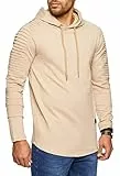 Leif Nelson Herren Kapuzenpullover Slim Fit Baumwolle-Anteil Moderner weißer Herren Hoodie-Sweatshirt-Pulli Langarm Herren schwarzer Pullover-Shirt mit Kapuze LN6369 Beige X-Large