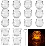 Ferenando 16 STK Teelichthalter Glas Durchsichtig mit Kerzenlöscher & Band, 5.2cm Dm x 5.5cm Höhe, Teelichtgläser Klein, Kerzengläser Vintage Klar, für Hochzeit, Valentinstag, Weihnachten, Party
