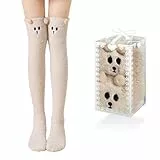 Kakveiai 1 Paar Damen Lange Socken, Kniestrümpfe, Kuschel Winter-Stricksocken, Panda Socken, Kuschel Süße warm, Einheitsgröße, für Damen und Mädchen, Bringen Sie 1 Geschenkboxen mit