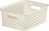 Curver My Style Aufbewahrungskorb in Rattan-Optik für Küche, Wohnzimmer, Badezimmer, Schlafzimmer, mittelgroß, rechteckig, 13 Liter, Vintage-Cremeweiß