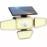 Peasur Solarlampen für Außen mit Bewegungsmelder, 318 LED solar lampe outdoor, IP65 Wasserdicht Solar Aussenleuchte für Garten Balkon Garage Zaun(Warmes Weiß)