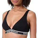 Emporio Armani Damen Iconic Logoband Gepolsterter Triangel-BH Schwarz L, Schwarz, L