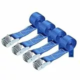 Zurrgurt Spanngurt belastbar bis 250 kg DIN EN 12195-2 Befestigungsgurt Klemmverschluss Befestigungsriemen blau Verschiedene Längen Stückzahlen, 4er Pack 2.5 cm x 1 m