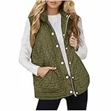 Wyongtao Weste Damen Herbst Winter Steppweste Gefüttert Midi Fleeceweste Warme Winterjacke Freizeit Ärmellos Jacke Thermo Rundhals Vest Knöpfe Reißverschlüsse Kapuzenweste mit Taschen