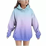 XINYUNZU Mädchen Hoodie Kapuzenpullover Farbverlauf Gefütterte Sweatshirt mit Kapuze & Tasche Casual Oberteile Langarm Pullover Sweatshirts für Kinder und Teenager Marine 13 Jahre