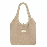 MEGAUK Damen Plüschhandtaschen Flauschige Tasche Plüsch Umhängetasche Cartoon Shopper Schultertasche Tote Bag für Uni Arbeit Schule (07936 Khaki)