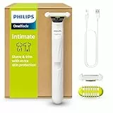 Philips OneBlade Intimate - Elektrischer Intimrasierer und Intimtrimmer für Frauen und Männer, mit extra Hautschutz, 2x SkinProtect Klingen, 1x 3-mm-Trimmaufsatz, QP1924/30, Weiß