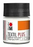 Marabu 17150005070 - Textil Plus weiß 50 ml, volldeckende Stoffmalfarbe für dunkle Stoffe, geeignet für Stoffmalerei und Stoffdruck, nach Fixierung waschbeständig bis 40 °C