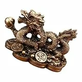 NUOBESTY Feng Shui Drachenskulptur aus Harz in Antiker Kupferoptik Fengshui Dekoration für Büro und Zuhause Chinesischer Glücksdrache als Desktop Ornament Einzigartiges Kunstobjekt für