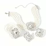 XVICO Damen Schmuck Set 3-teilig: Mehrschichtige Perlen Halskette + Ohrringe + Armband - Nickelarm Alloy Design, Passend für Alltags & Festliche Anlässe (Hochzeit, Gala, Party)