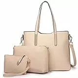 Miss Lulu Handtasche Damen Shopper Schultertasche Groß Henkeltasche Tragetasche Aktentasche Tasche Tote für Büro Schule Einkauf Reise Elegant PU Leder 3 Stück Set