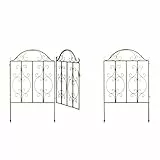 Relaxdays Gartentor, 3-teilig, Stahl, Gartenpforte Ornamente, Gartentür mit 2 Zaunelementen, HxB: 98,5 x 185 cm, Bronze