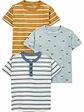 Simple Joys by Carter's Jungen Kurzärmlige Hemden, 3er-Pack, Gobelin Blau Streifen/Gold Streifen/Staubblau, 7