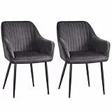 SONGMICS Esszimmerstuhl, 2er Set, Küchenstuhl, Sessel, Samt, Polsterstuhl mit Armlehnen, Loungesessel, bis 120 kg belastbar, Metallbeine, für Esszimmer, Küche, grau-tintenschwarz LDC087G02