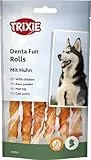 TRIXIE Denta Fun Rolls mit Huhn - Rinderhaut mit Hühnchenfilet ummantelt - 6 Stück - 12 cm - 70 g - Glutenfrei - 31325