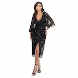 Maya Deluxe Damen Womens Midi Dress Ladies Sequin Embellished Cape Sleeve Wrap for Wedding Guest Bridesmaid Cocktail Prom Evening Kleid, Schwarz, 44 EU