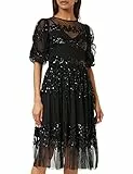 Maya Deluxe Damen Womens Midi Ladies Sequin Embellished Short Sleeve Dress for Wedding Guest Bridesmaid Prom Ball Evening Occasion Kleid, Black, 52