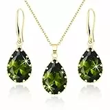 Linawe Peridot Grün Ohrringe Set Halskette Schmucksets für Damen, Goldkette Anhänger Kette Gold, Kettenanhänger Damenohrringe Schmuck Set Jewelry, Goldschmuck Goldene Kette Set