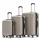 BEIBYE TSA-Schloß 2080 Zwillingsrollen 3 TLG. Reisekofferset Koffer Kofferset Trolley Trolleys Hartschale (Champagner)