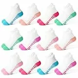 ZERULETS Mädchen Sneaker Socken 12 Paar Kinder Baumwolle Sportsocken Bunte Knöchelsocken Weiß mit atmungsaktivem Netz und Fußstütze für Schule Sport Alltag Alter 10–14 Jahre